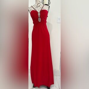 Ignite Red Evening Gown with Decorative Center Detail Embellished Strap Size 8